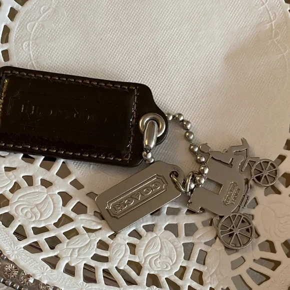 RARE Coach brown and silver hang tag - bag charm set - Picture 2 of 12